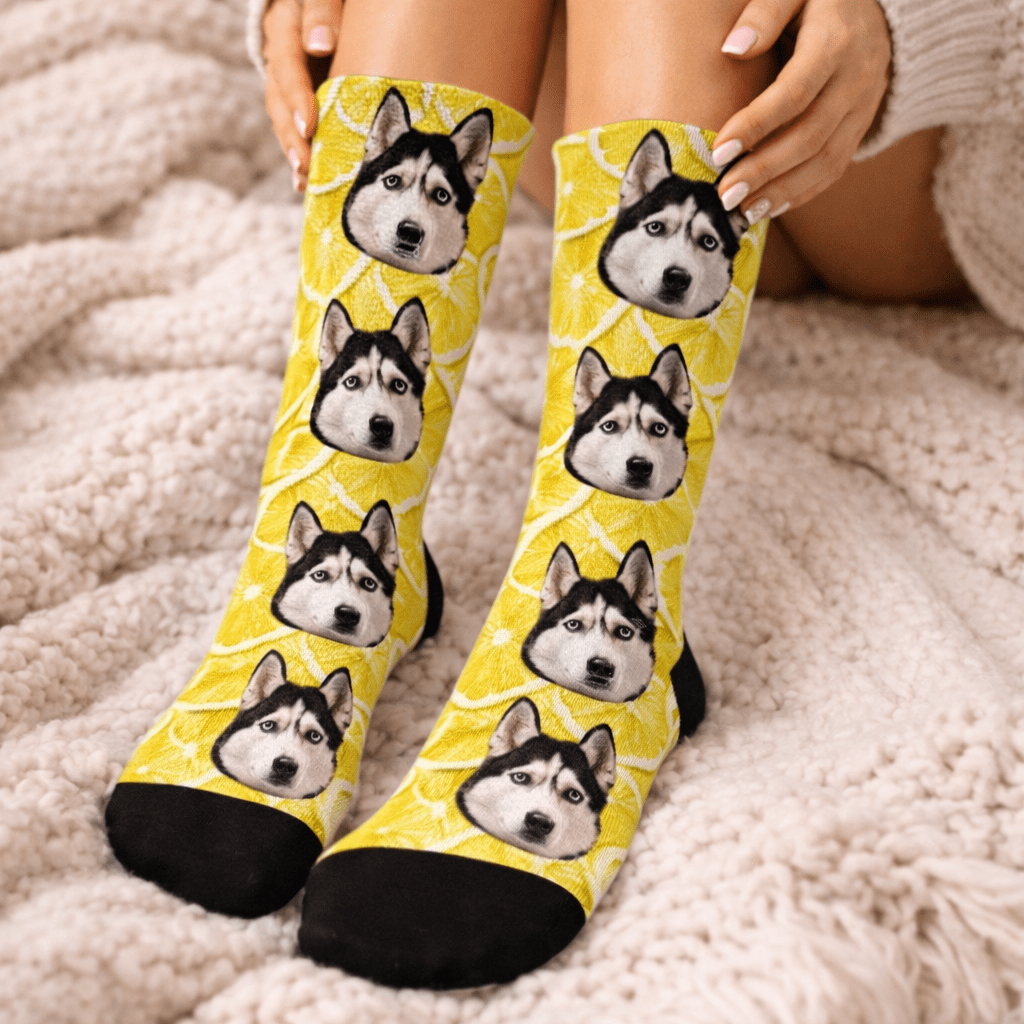 Socks Personalized Pet Portrait Lemon Print Detail