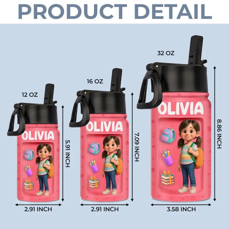 Custom Photo 3D Inflated Effect Printed Kids Water Bottle - Personalized Back To School Gifts For Kids - Fuel Your Bright Young Mind - DiyGiftly