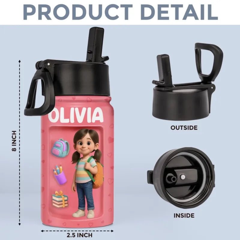 Custom Photo 3D Inflated Effect Printed Kids Water Bottle - Personalized Back To School Gifts For Kids - Fuel Your Bright Young Mind - DiyGiftly