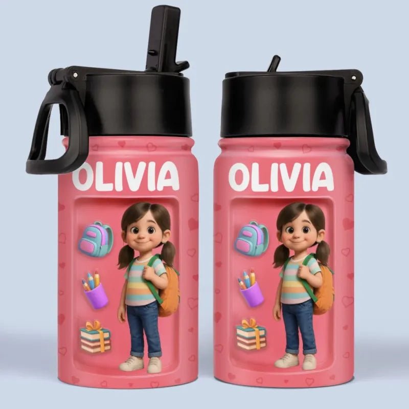 Custom Photo 3D Inflated Effect Printed Kids Water Bottle - Personalized Back To School Gifts For Kids - Fuel Your Bright Young Mind - DiyGiftly