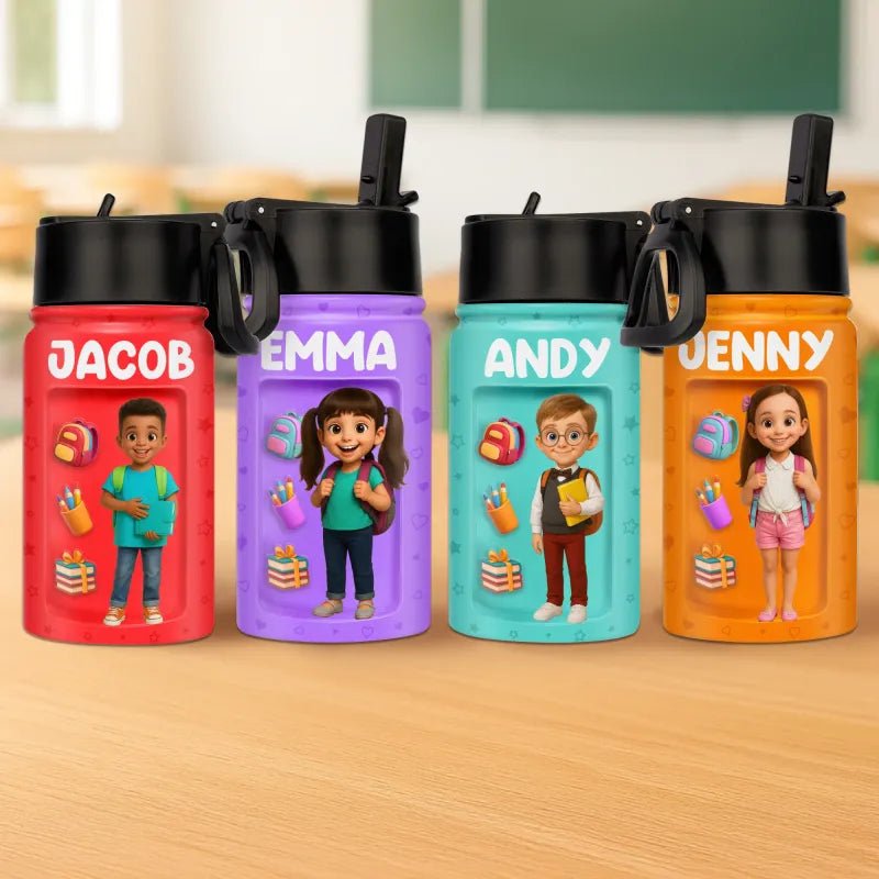 Custom Photo 3D Inflated Effect Printed Kids Water Bottle - Personalized Back To School Gifts For Kids - Fuel Your Bright Young Mind - DiyGiftly