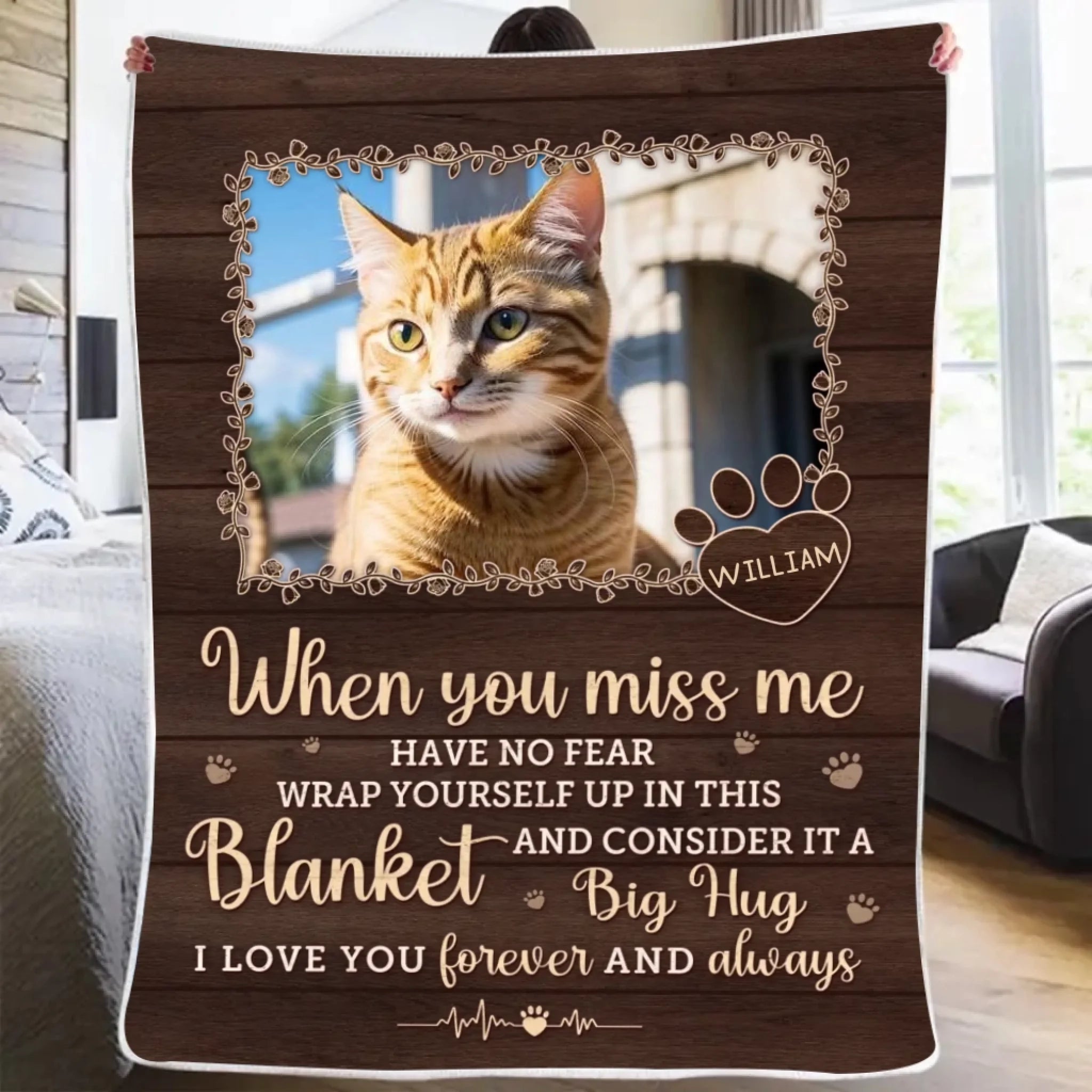 soft cozy comfort personalized cat photo fleece blanket loss of cat gift