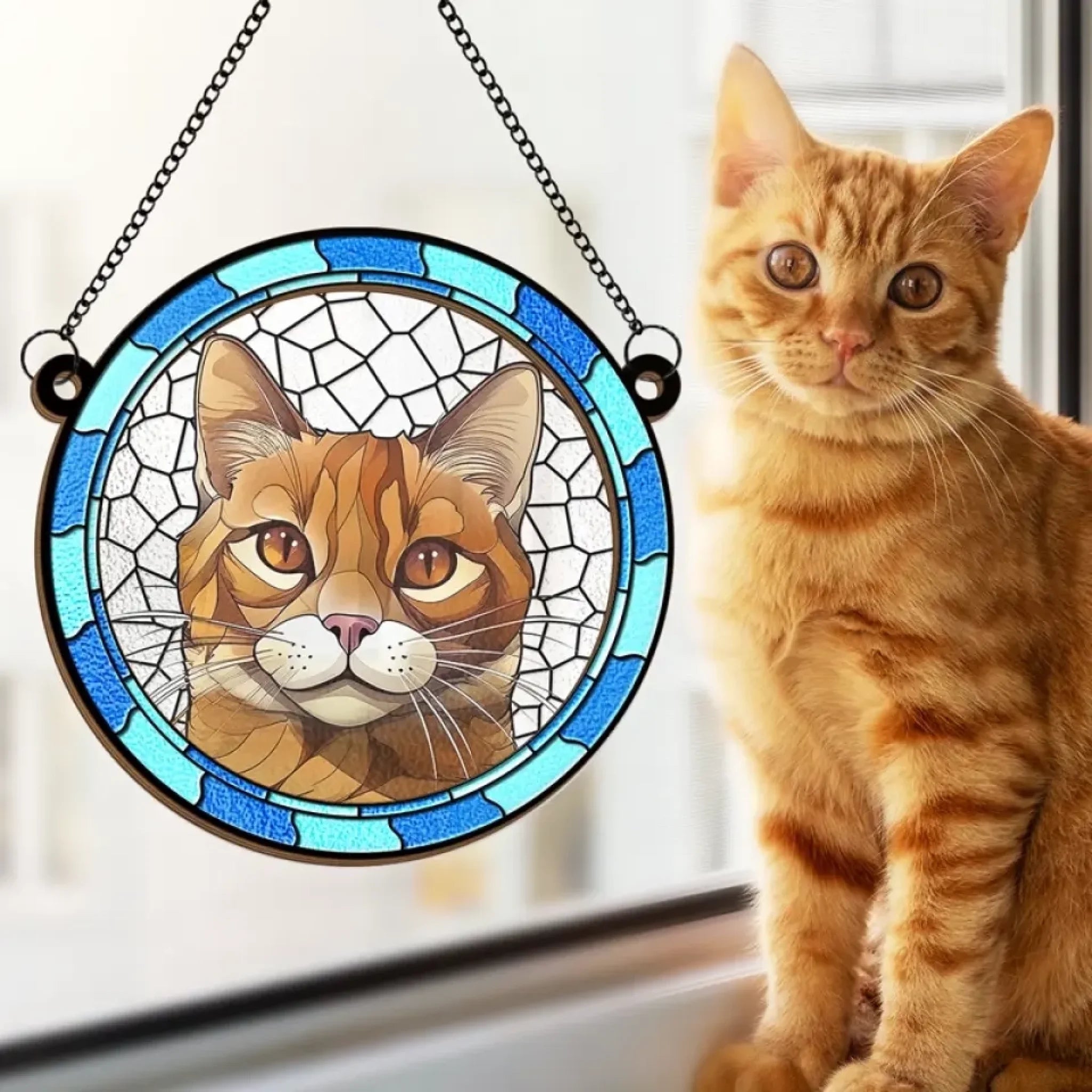 personalized cat photo window hanging suncatcher memorial decor loss of cat gift