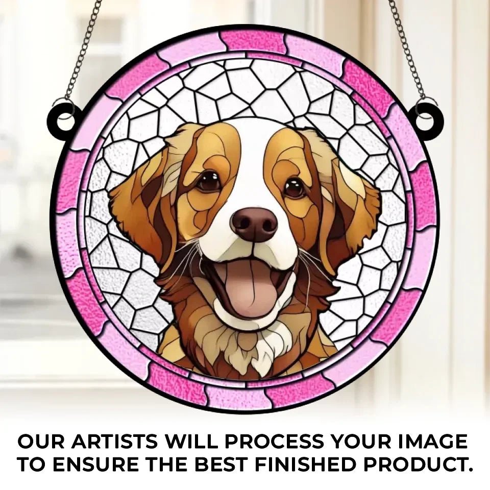 Custom Photo A Heartbeat At My Feet - Memorial Personalized Window Hanging Suncatcher Ornament - Sympathy Gift For Pet Owners, Pet Lovers 669072 - DiyGiftly