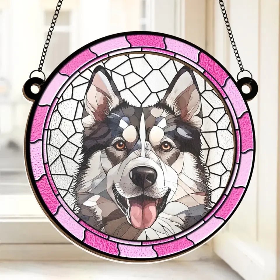 Custom Photo A Heartbeat At My Feet - Memorial Personalized Window Hanging Suncatcher Ornament - Sympathy Gift For Pet Owners, Pet Lovers 669072 - DiyGiftly