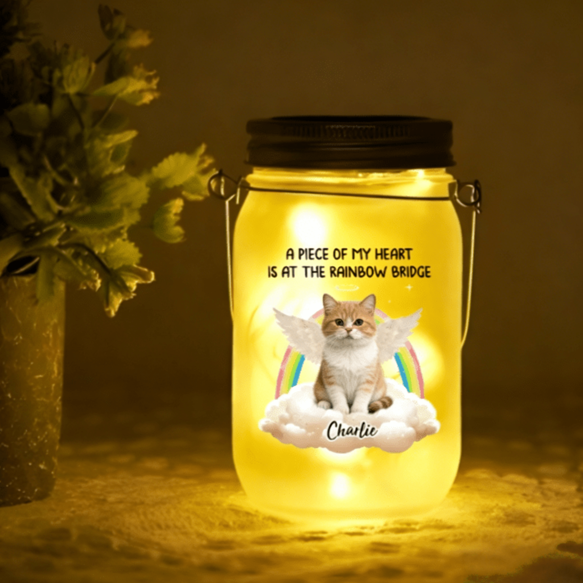 personalized cat photo mason jar light glowing memorial loss of cat gift