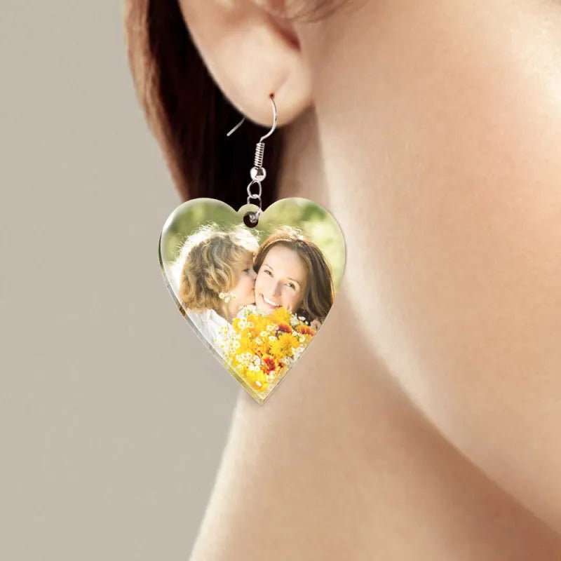 gifts for wife Best Wife Ever - Unique Memento - Photo Acrylic Earrings Personalized Heart Earrings Gift For Mother's Day Gif