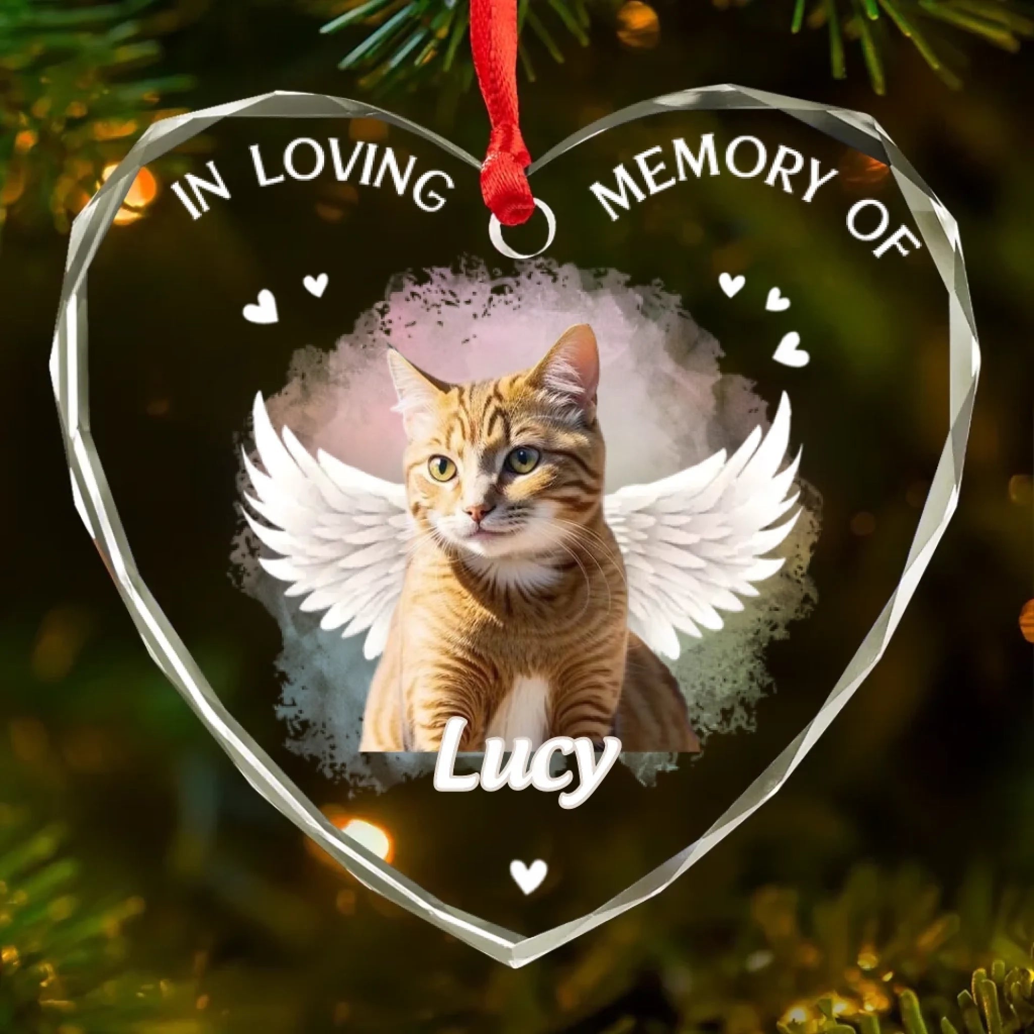 personalized cat photo heart glass ornament keepsake loss of cat gift