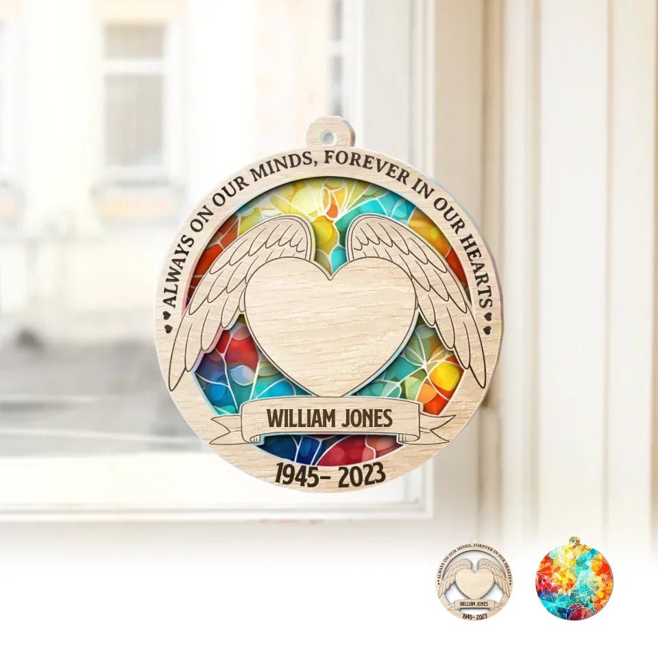 Custom Photo Always On Our Minds, Forever In Our Hearts - Memorial Personalized Custom Suncatcher Ornament - Acrylic Round Shaped - Sympathy Gift For Family Members 667183 - DiyGiftly