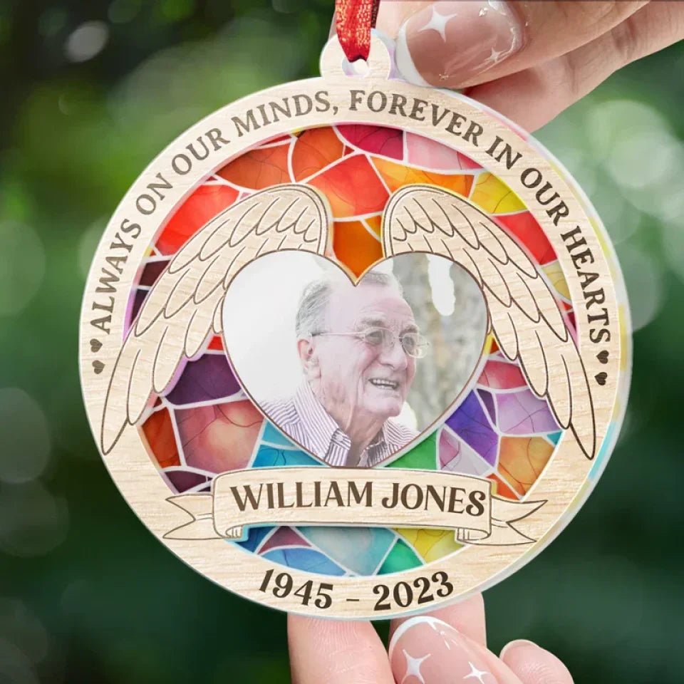personalized photo with name suncatcher heart motif window remembrance decor 6in 15cm 15cm