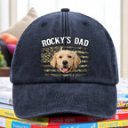 Custom Photo America Dog Dad Washed Denim Baseball Cap – Personalized Patriotic Pet Lover Hat, Unique Father’s Day Gift for Dog Dads, Adjustable Vintage Distressed Denim Cap 69967360 - DiyGiftly