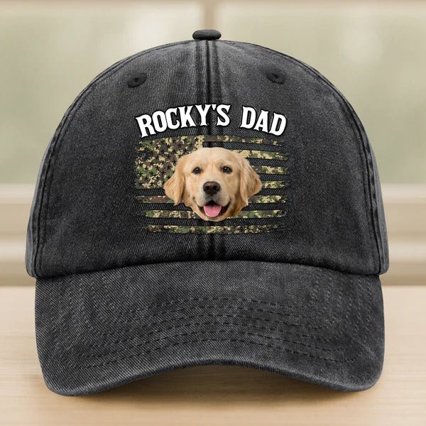 Custom Photo America Dog Dad Washed Denim Baseball Cap – Personalized Patriotic Pet Lover Hat, Unique Father’s Day Gift for Dog Dads, Adjustable Vintage Distressed Denim Cap 69967360 - DiyGiftly