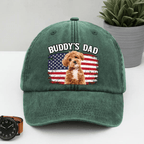 Custom Photo America Dog Dad Washed Denim Baseball Cap – Personalized Patriotic Pet Lover Hat, Unique Father’s Day Gift for Dog Dads, Adjustable Vintage Distressed Denim Cap 69967360 - DiyGiftly