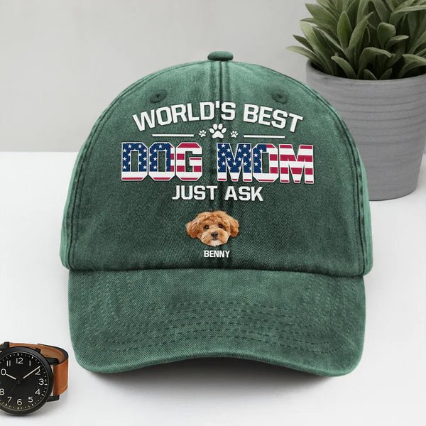 Custom Photo “American Best Dog Dad” Washed Denim Baseball Cap – Personalized Pet Dad Hat, Unique Father’s Day Gift for Dog Lovers, Vintage Adjustable Dog Owner Cap 62885120 - DiyGiftly