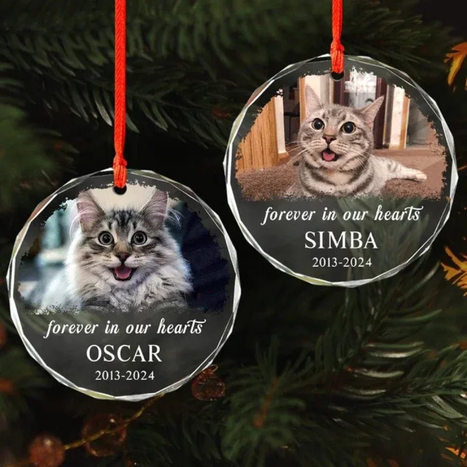 custom photo and name cat heart glass ornament loss of cat gift keepsake