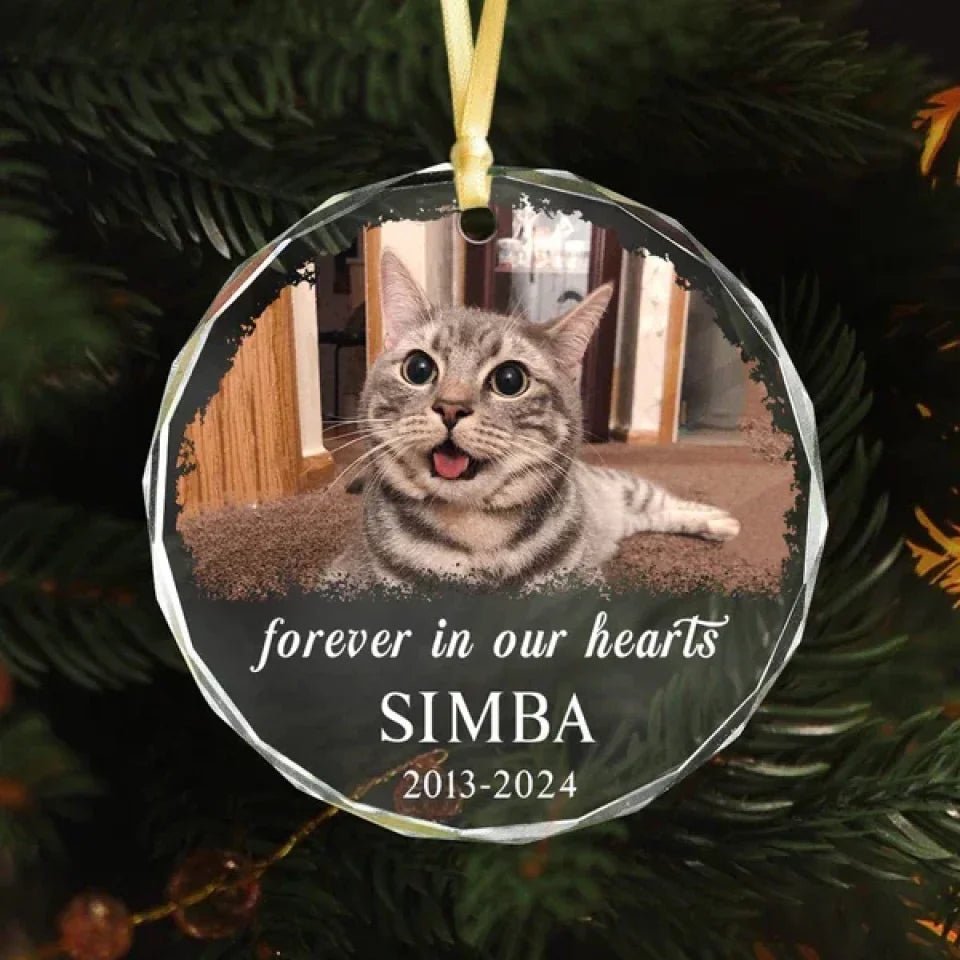 custom photo and name cat heart glass ornament keepsake loss of cat gift