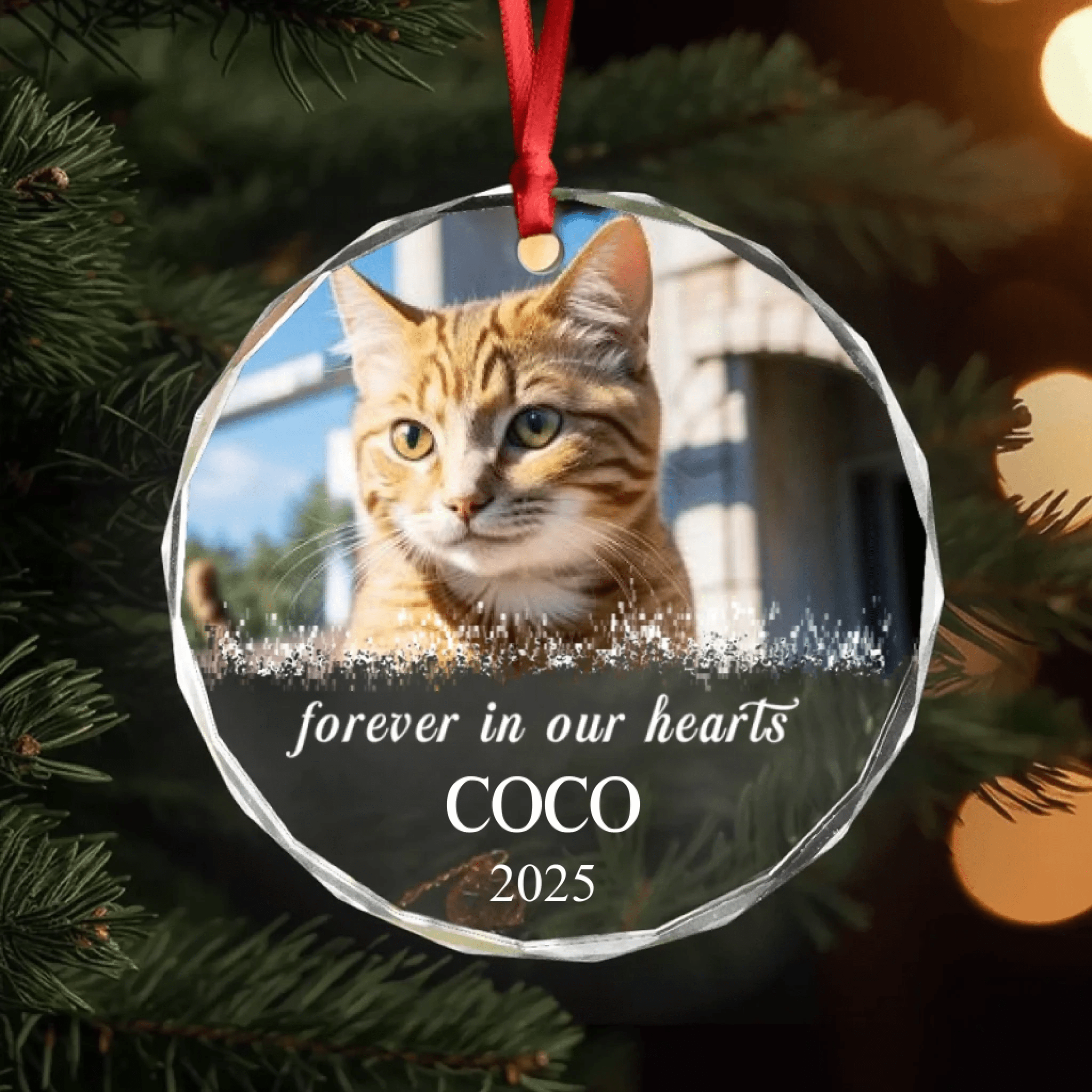 custom photo and name cat heart glass ornament keepsake loss of cat gift