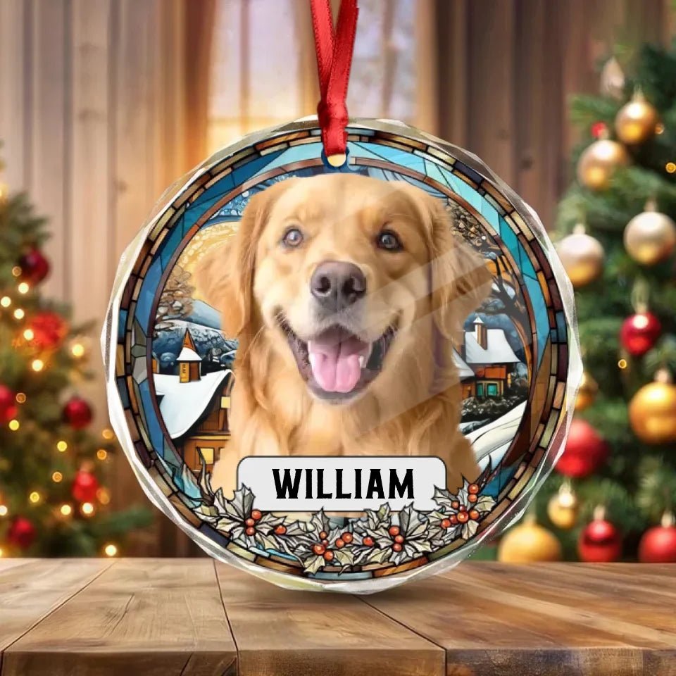 Custom Photo and Name Christmas Dog Cat Circle Glass Ornament 687159 - DiyGiftly