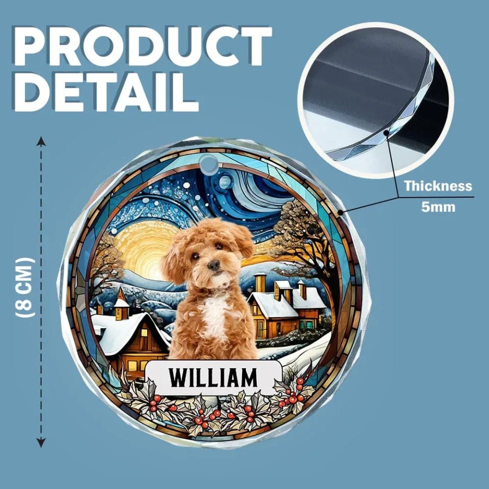 Custom Photo and Name Christmas Dog Cat Circle Glass Ornament 687159 - DiyGiftly
