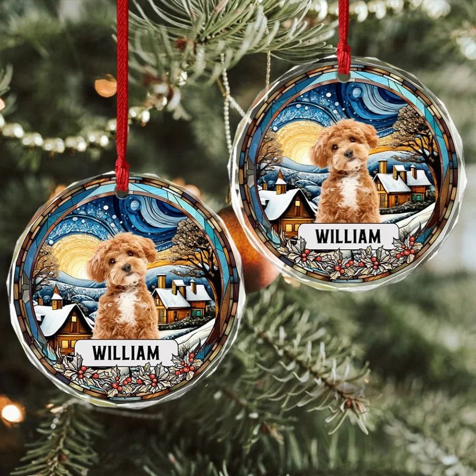 Custom Photo and Name Christmas Dog Cat Circle Glass Ornament 687159 - DiyGiftly