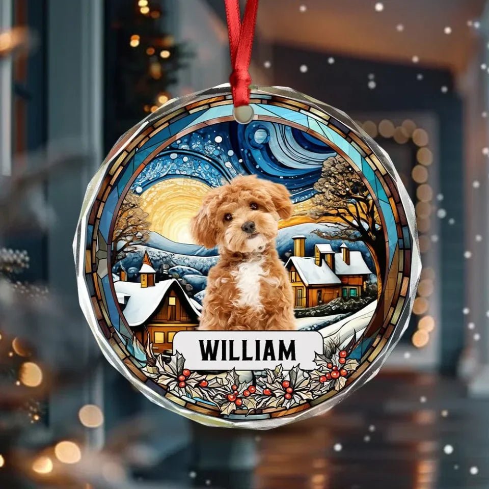 Custom Photo and Name Christmas Dog Cat Circle Glass Ornament 687159 - DiyGiftly