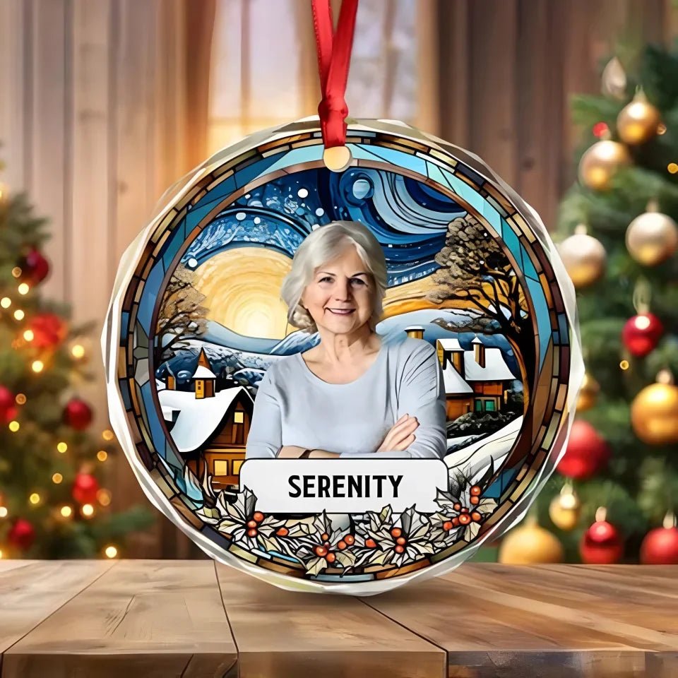Custom Photo and Name Grandparent Circle Glass Ornament 687066 - DiyGiftly