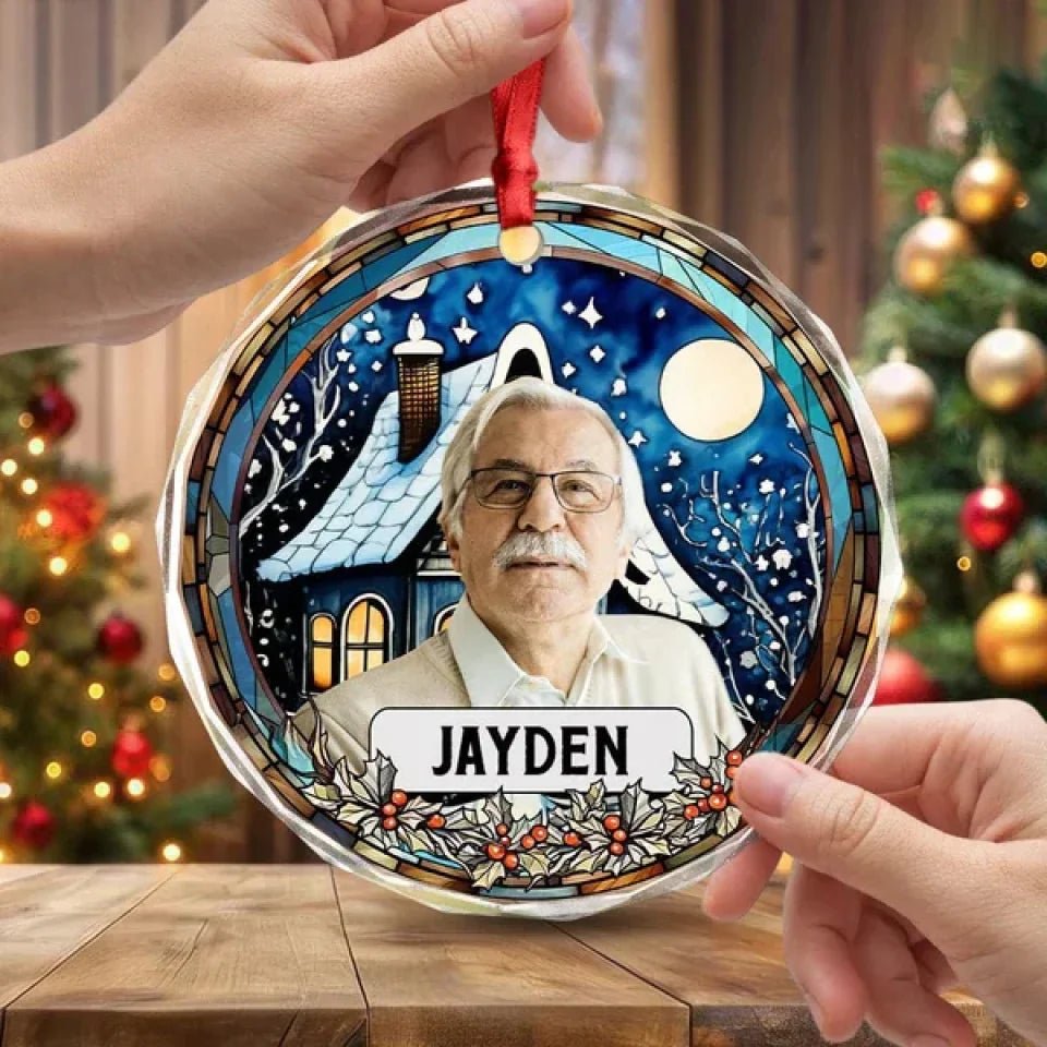 Custom Photo and Name Grandparent Circle Glass Ornament 687066 - DiyGiftly