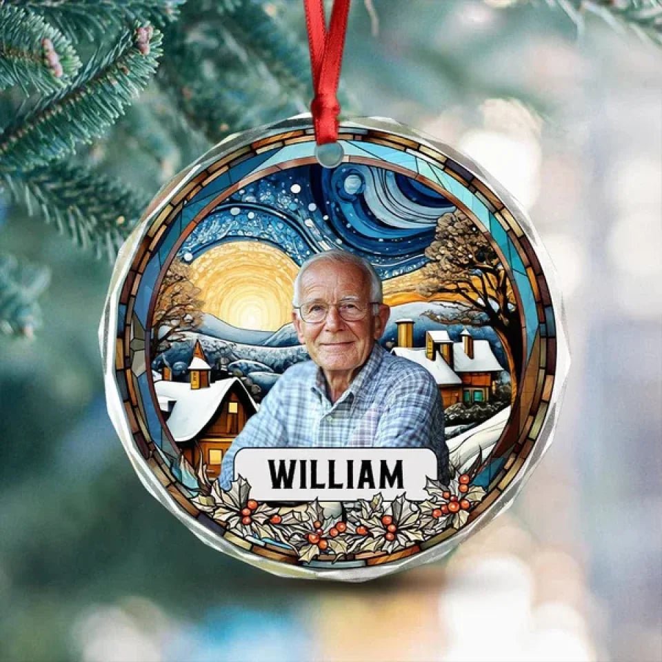 Custom Photo and Name Grandparent Circle Glass Ornament 687066 - DiyGiftly
