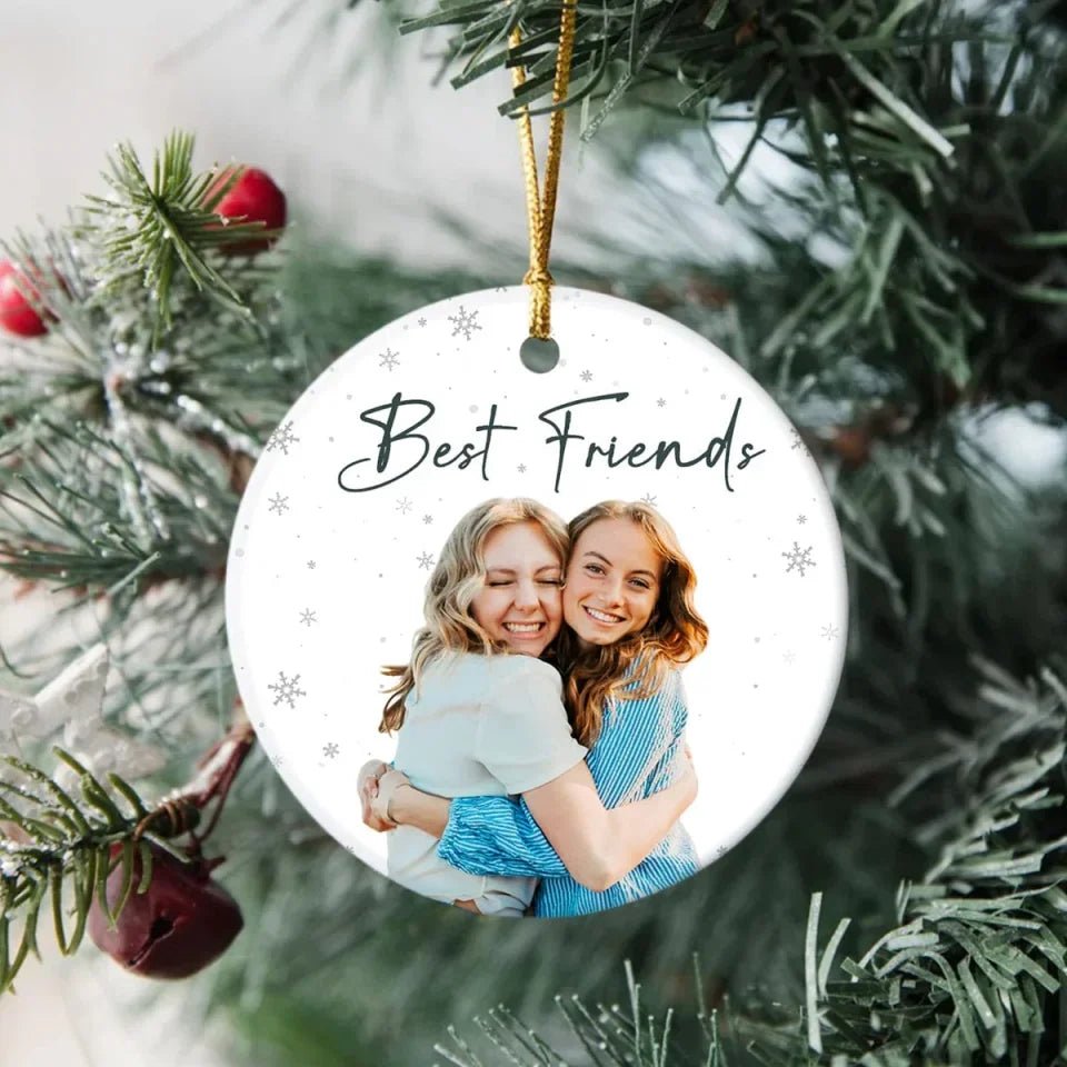 Custom Photo and Text Christmas Ceramic Ornament for Bestie, Friends 687182 - DiyGiftly