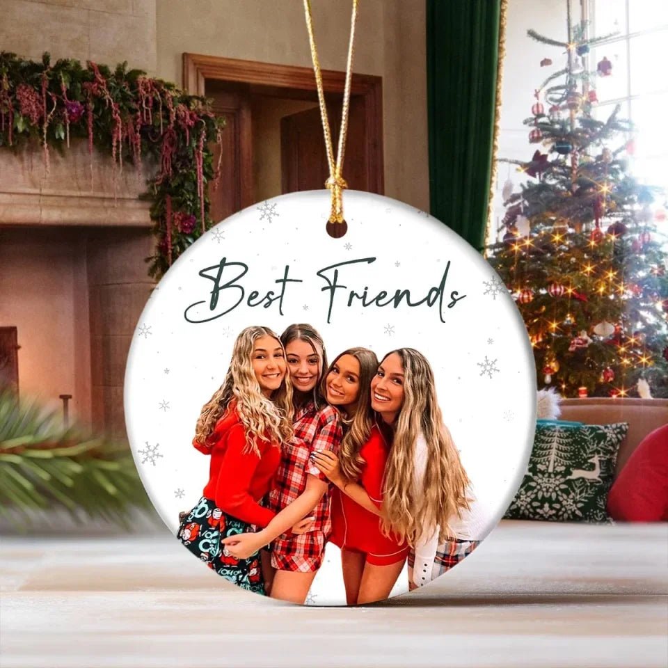 Custom Photo and Text Christmas Ceramic Ornament for Bestie, Friends 687182 - DiyGiftly