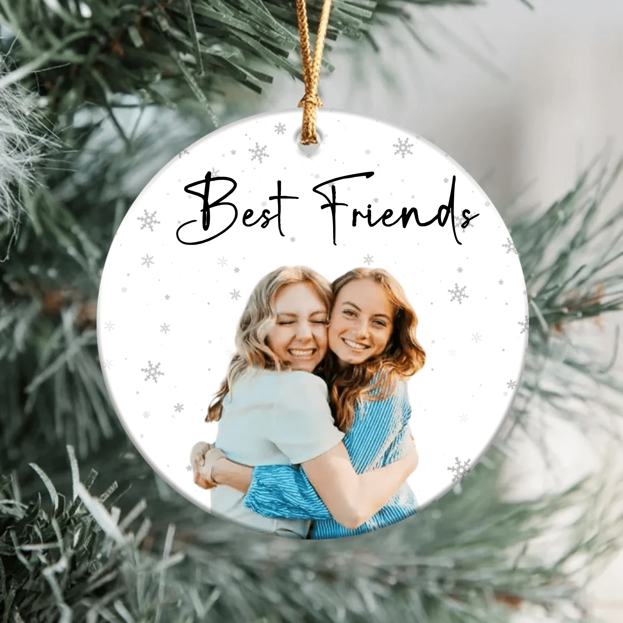 Custom Photo and Text Christmas Ceramic Ornament for Bestie, Friends 687182 - DiyGiftly