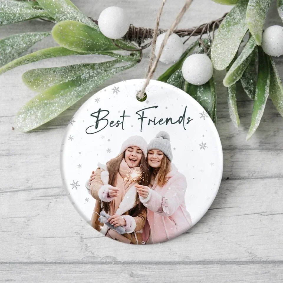 Custom Photo and Text Christmas Ceramic Ornament for Bestie, Friends 687182 - DiyGiftly