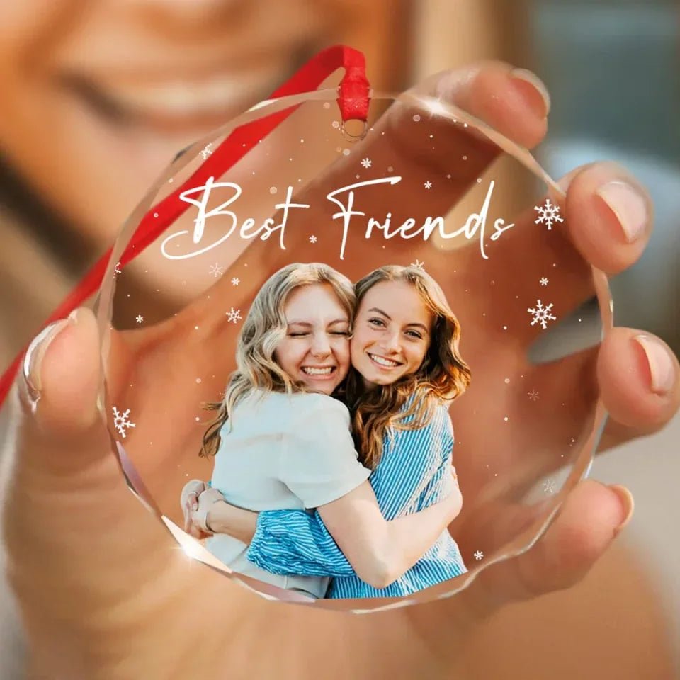 Custom Photo and Text Christmas Glass Ornament for Bestie, Friends 687336 - DiyGiftly