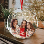 Custom Photo and Text Christmas Glass Ornament for Bestie, Friends 687336 - DiyGiftly
