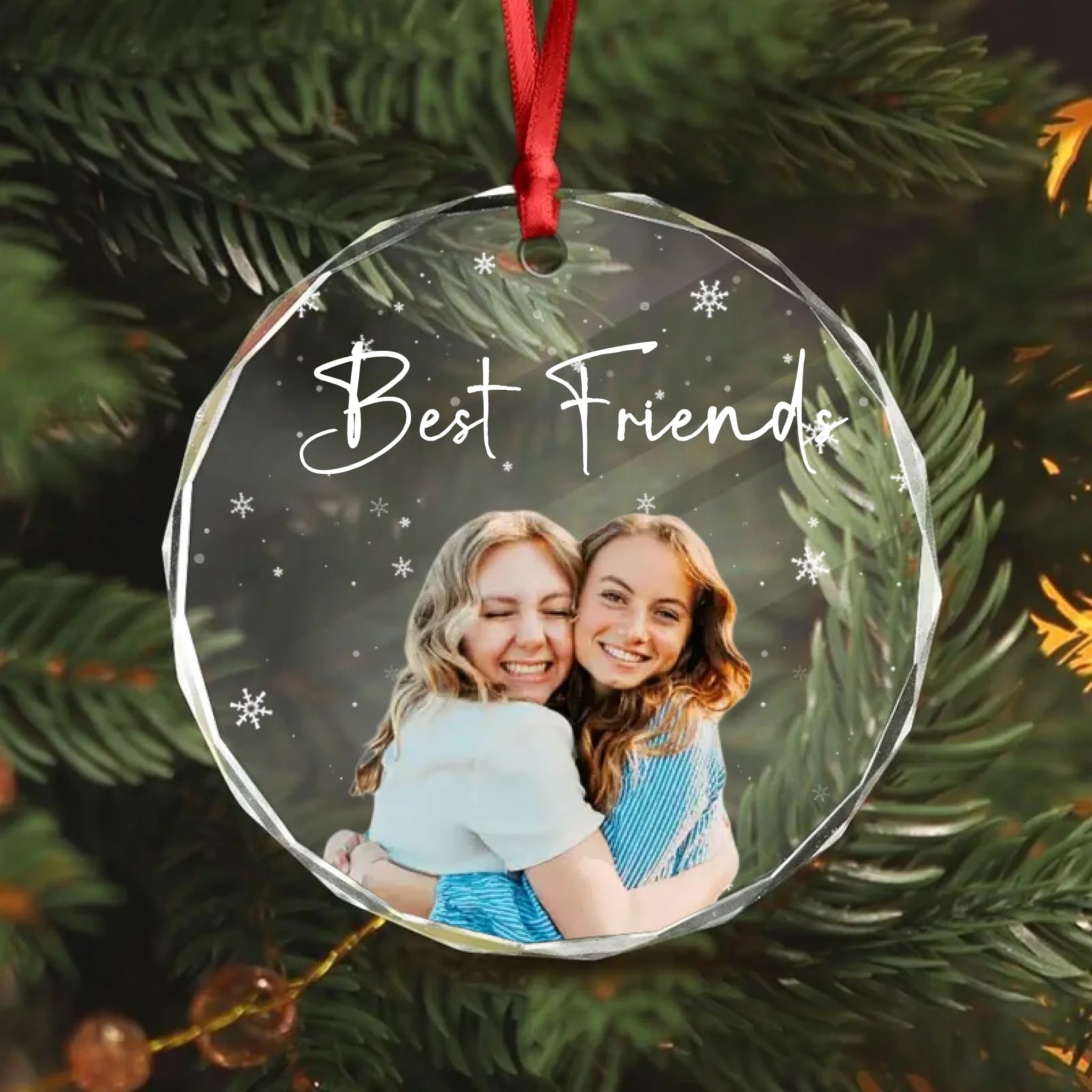 Custom Photo and Text Christmas Glass Ornament for Bestie, Friends 687336 - DiyGiftly
