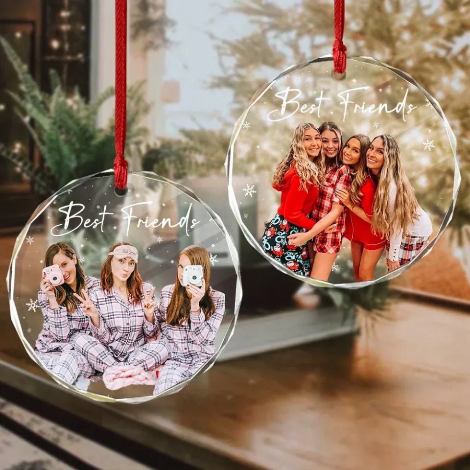 Custom Photo and Text Christmas Glass Ornament for Bestie, Friends 687336 - DiyGiftly