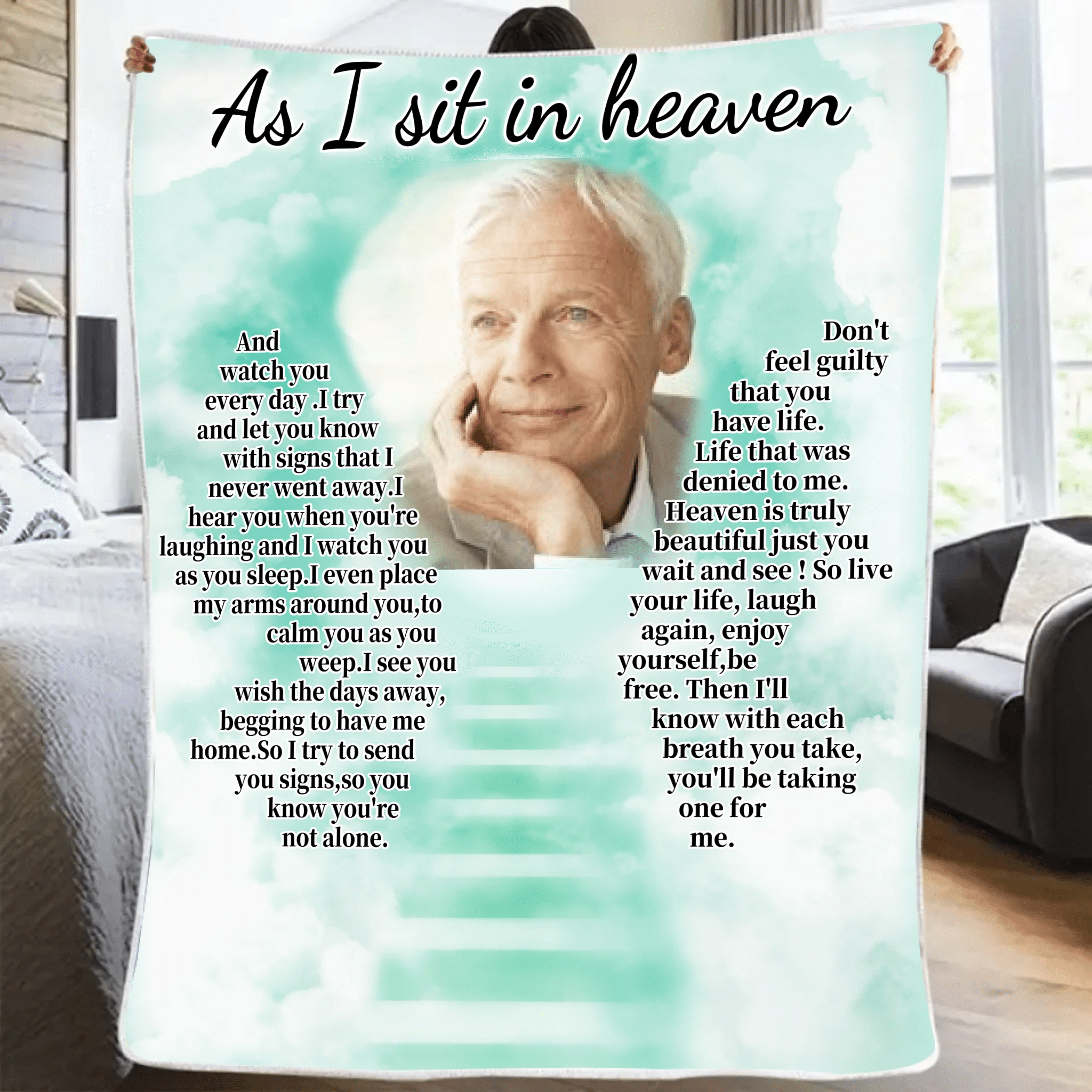 Custom Photo As I Sit In Heaven - Memorial Personalized Custom Blanket - Christmas Gift, Sympathy Gift For Family Members 682093 - DiyGiftly