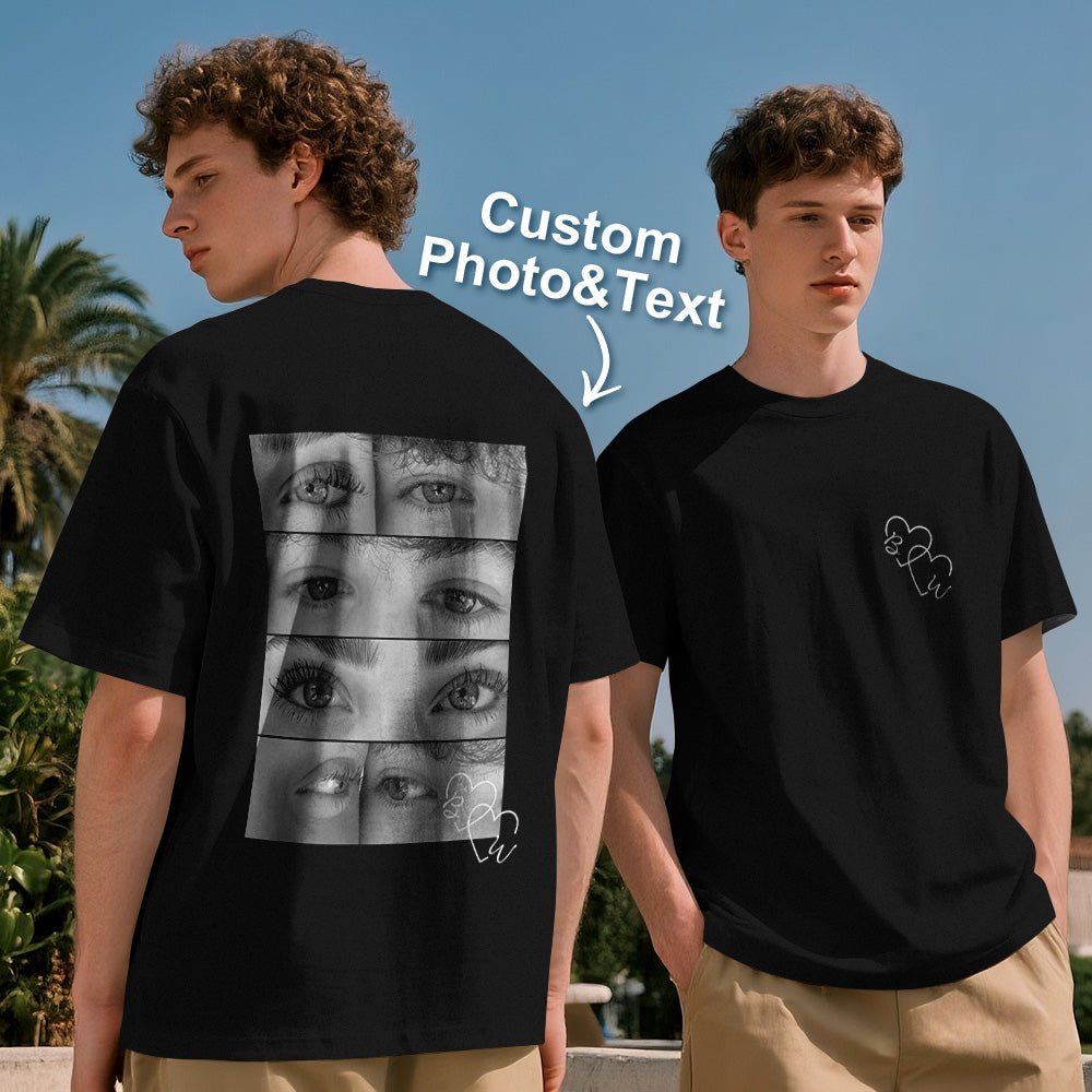 Custom Photo Black & White Style T-shirt Personalized Eyes Shirt for Couple Valentines Gift - DiyGiftly