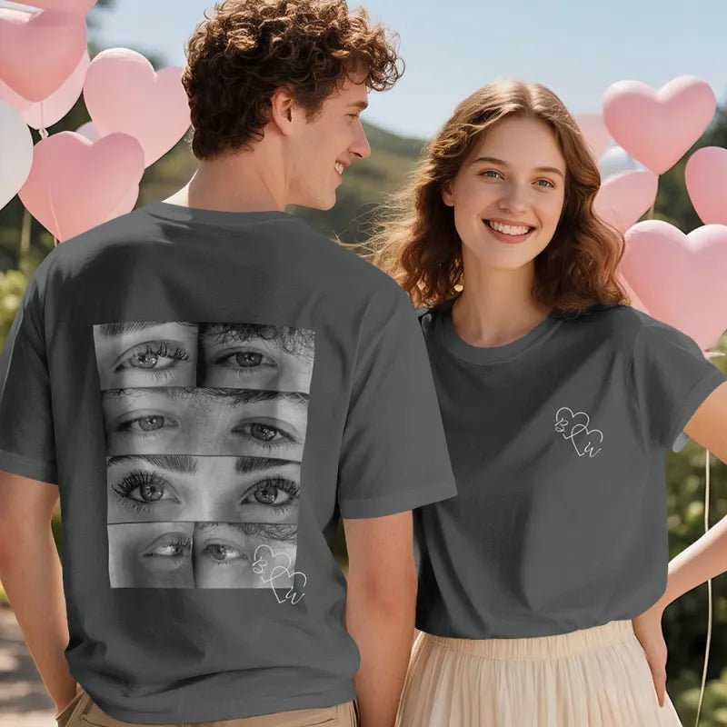Custom Photo Black & White Style T-shirt Personalized Eyes Shirt for Couple Valentines Gift - DiyGiftly