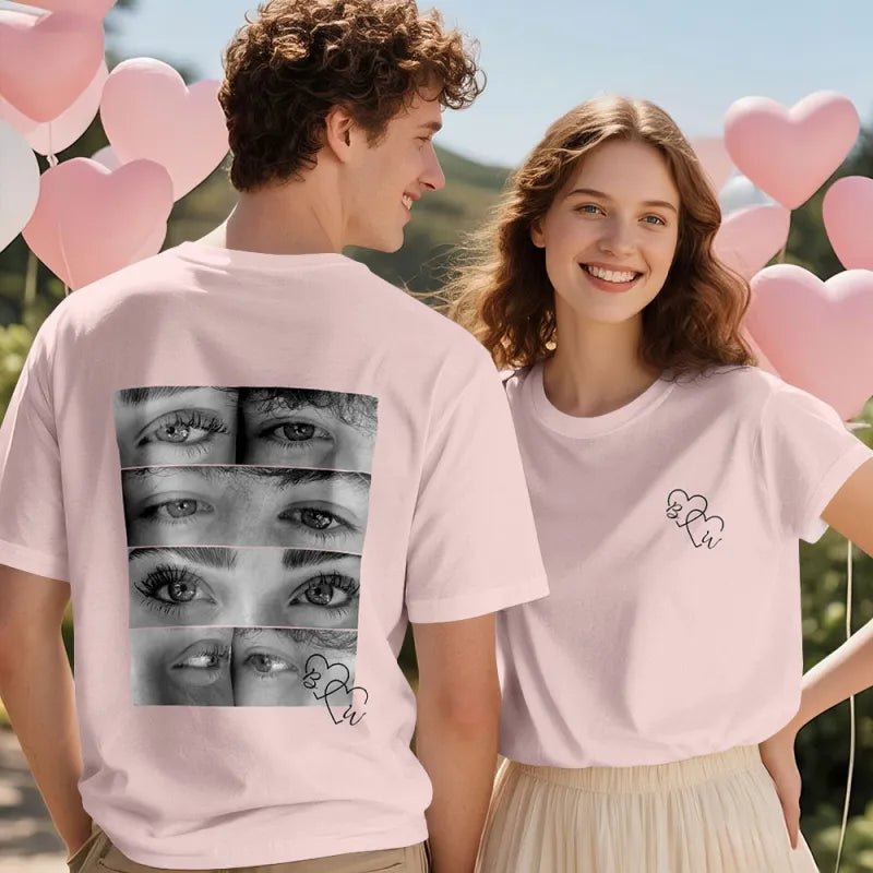Custom Photo Black & White Style T-shirt Personalized Eyes Shirt for Couple Valentines Gift - DiyGiftly