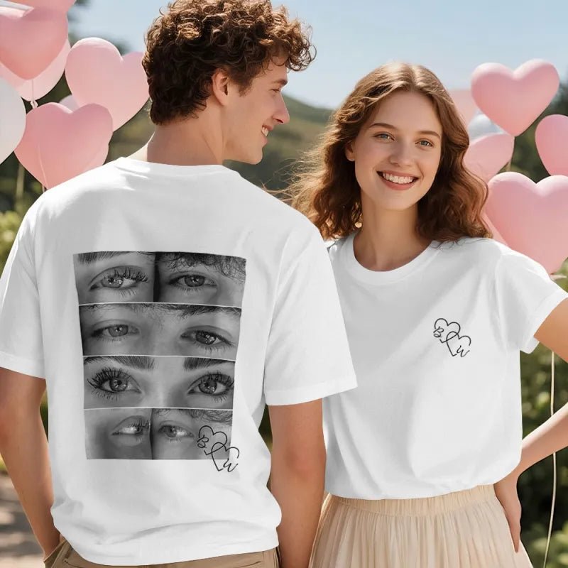 Custom Photo Black & White Style T-shirt Personalized Eyes Shirt for Couple Valentines Gift - DiyGiftly