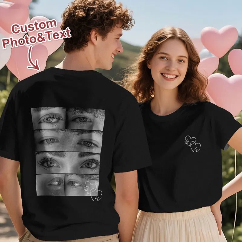 Custom Photo Black & White Style T-shirt Personalized Eyes Shirt for Couple Valentines Gift - DiyGiftly