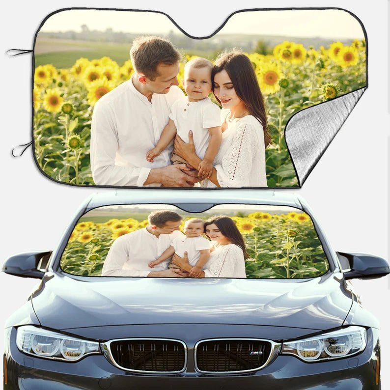 Custom Photo Car Windshield Sun Shade, Personalized Picture\Text Block UV Rays Sun Visor Protector Damage Free Sunshade, Family Gift for Dad 31009024 - DiyGiftly