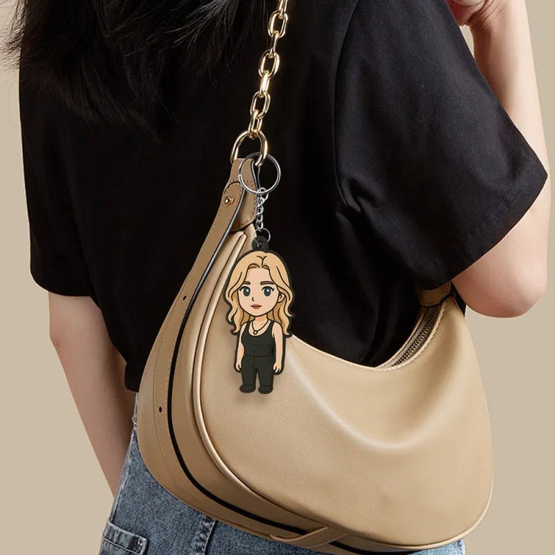 Custom Photo Cartoon Keychain Bag Charm Personalized from Your Photo Unique Keepsake Valentines Gift for Her - DiyGiftly
