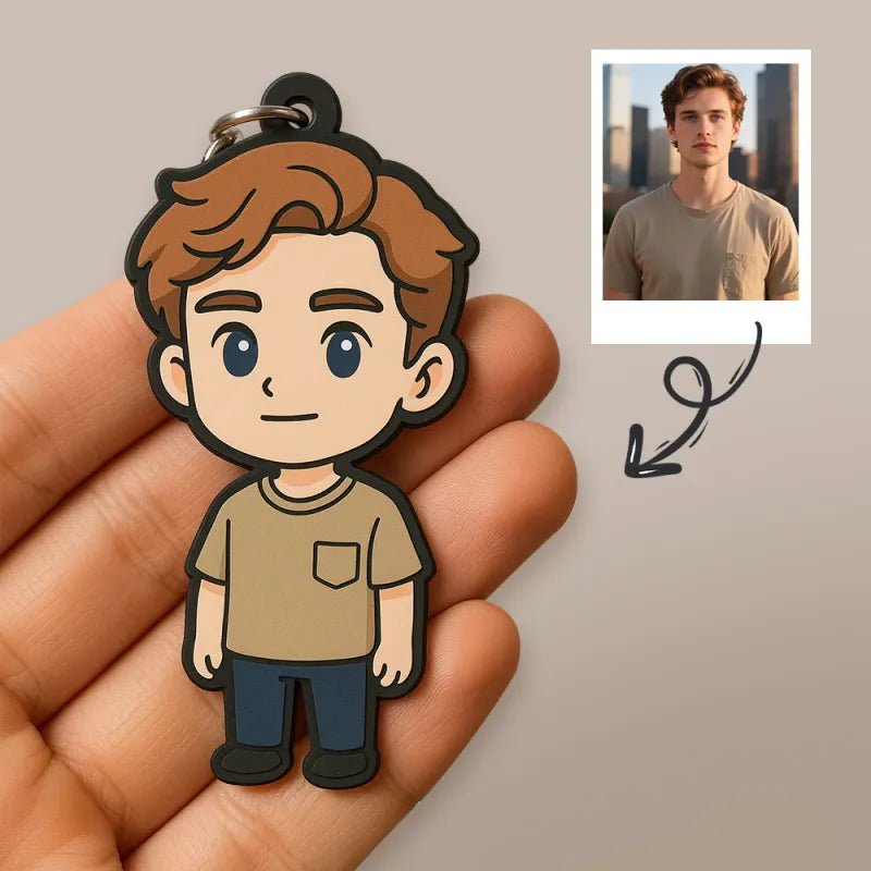 Custom Photo Cartoon Keychain Bag Charm Personalized from Your Photo Unique Keepsake Valentines Gift for Her - DiyGiftly