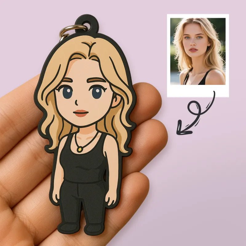 Custom Photo Cartoon Keychain Bag Charm Personalized from Your Photo Unique Keepsake Valentines Gift for Her - DiyGiftly