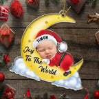 Custom Photo Christmas Baby Sleeping On The Moon - Personalized Cutout Acrylic Ornament 691986 - DiyGiftly
