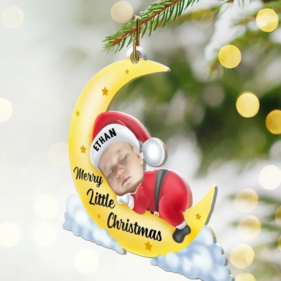 Custom Photo Christmas Baby Sleeping On The Moon - Personalized Cutout Acrylic Ornament 691986 - DiyGiftly