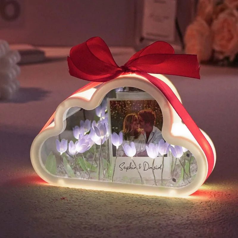 Custom Photo Cloud - shaped Tulip Rectangle Lamp Flower Infinity Mirror Box Infinity Mirror Flower with Your Picture and Text DIY Kit - DiyGiftly