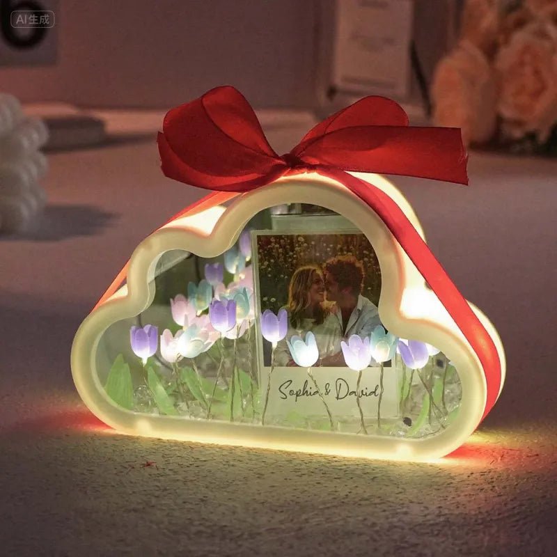 Custom Photo Cloud - shaped Tulip Rectangle Lamp Flower Infinity Mirror Box Infinity Mirror Flower with Your Picture and Text DIY Kit - DiyGiftly
